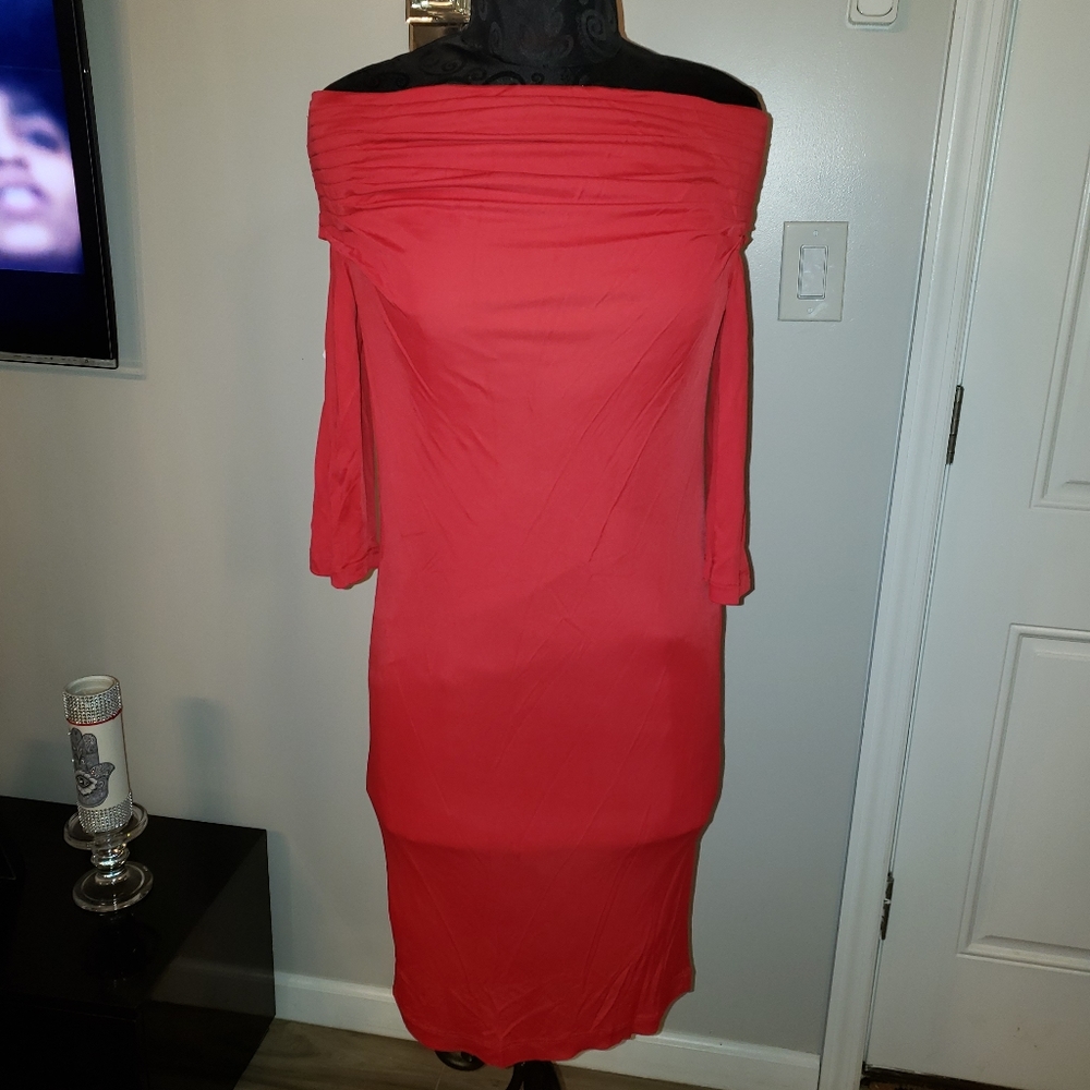 Red VALENTINO off The Shoulder long sleeve dress